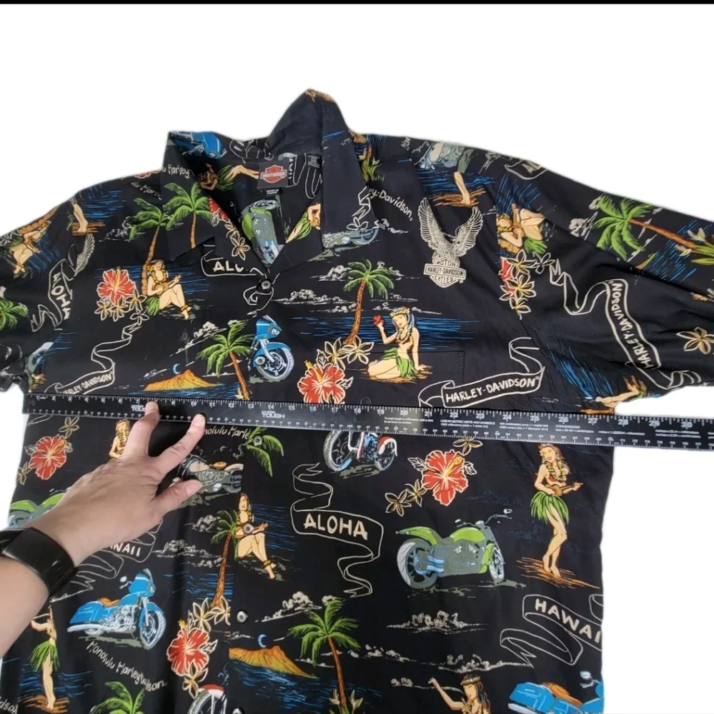Harley-Davidson Vintage Mens Hawaiian Button-up Shirt Size 2XL Black Hula USA